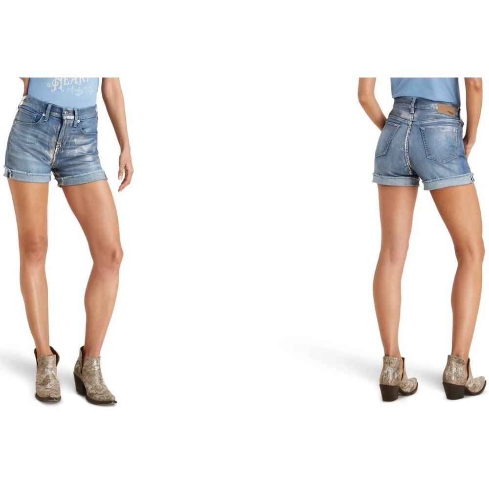 Ariat Shorts Womens 27 Silver Jazmine 5" Boyfriend High Rise Metallic 10043201